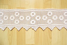 Häkel Gardine Schweden ANTIK Landhausstil Baumwolle Handarbeit 150 x 15 cm weiß