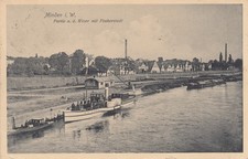 AK Minden - Partie an der Weser mit Fischerstadt  um 1910 -Raddampfer Bodenbach?