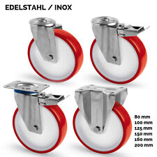 Transportrollen Edelstahl Rostfrei Schwerlastrollen PU 80 100 125 160 150 200 mm