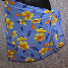 BIKINI ÜBERWURF STRAND TUCH BLAU MIT BLUMEN AUS NETZSTOFF EINHEITSGRÖSSE (M-XL)