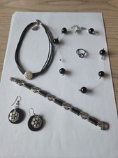 Schmuckset Nachlass Schwarz Silber 5 Teilig Kette Modeschmuck