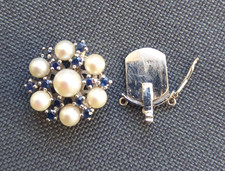 Kettenschließe Verschluss Weißgold 585 m. Saphir ,u. Perlen für 3-reihige Kette