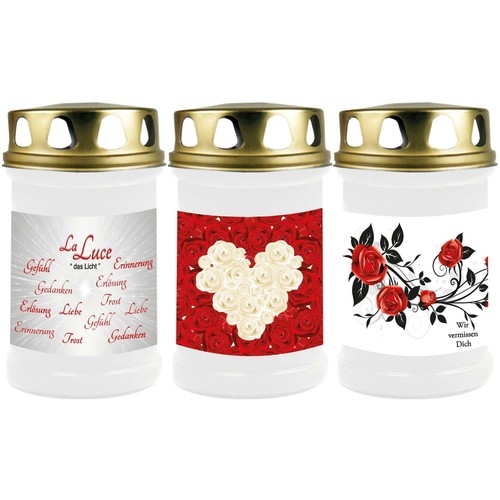 Grabkerze weiß mit - motiv, rose