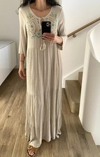 Kleid lang maxi Beige bestickt
