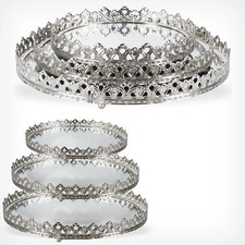Spiegeltablett, Tablett, Dekotablett, Make up Organizer Kerzentablett Silber