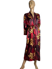 Vintage-Kimono - Seide – burgunder rot buttergelb braun Blumen XL/XXL-neuwertig