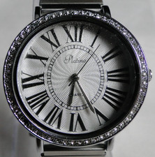 Silberne Platino Quarz Analog Damen Armbanduhr mit Schmucksteine