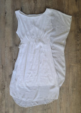 Damen Tunika Longbluse Shirt Kleid asymmetrisch Bluse Chiffon Oberteil weiß S 36