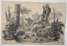 Landschaft Bach Wald Zeichnung