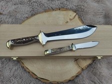 Waidbesteck Hirschhorn Waidblatt Jagdnicker Lederscheide + Holzbox Jagdmesser