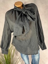 NEU halbtransparente Schluppen BLUSE Ballonärmel Italy Tencel SCHWARZ 38 40 42