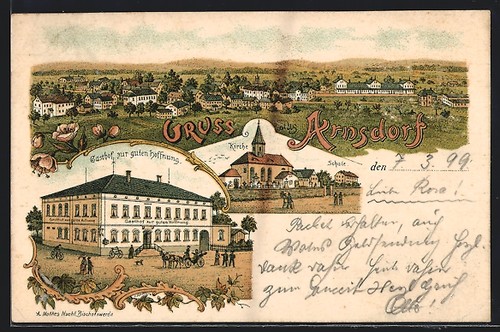 Lithographie arnsdorf gasthof - lithographie,