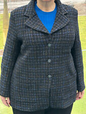 CHANEL Jacke Blazer Damen Gr. FR 50 Tweed schwarz mit blau & gold Glitzerfäden