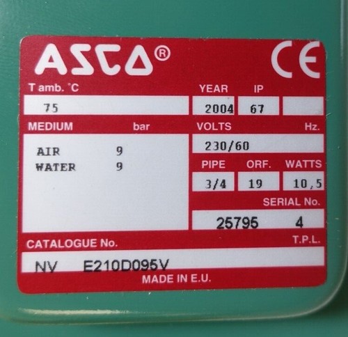 Asco magnetventil e210d095v - asco,
