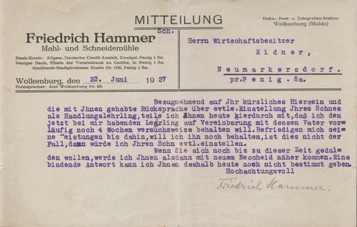 Wolkenburg brief 1927 - wolkenburg,, 1927,