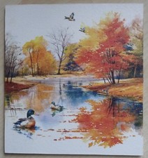 Deko HDF - Herbst Natur Garten Tier Vögel Ente Park Teich See Bäume Blätter Wald