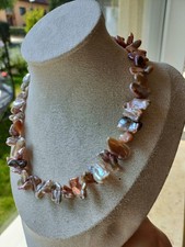 Unikate, schöne glänzende Natur Lila-rosa-glod Barock Biwa-perlen Kette 40+5cm