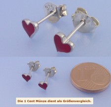 Echt 925 Silber Ohrstecker Herz in Rot rotem Emaillelack in Herzform Paar