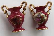 2 STÜCK MINIATUR LIMOGES PORZELLAN  VASE KARAFFE ROT GOLD SAMMELOBJEKT DEKO
