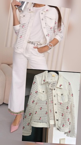 Boho jeansjacke mit stickerei - jeansjacke,
