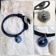 Athens Protasis, Armband Leder, Labradorit Edelstein Anhänger, Bracelet