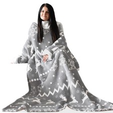 Sherpa Kuscheldecke mit Ärmeln Ärmeldecke 200cm x 150cm Hellgrau Norweger/Sherpa