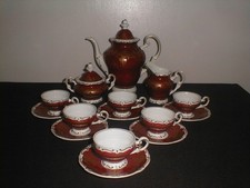 Weimar Germany Porzellan Katharina 6131 15tlg weinrot Espresso Kaffeeservice UNBENUTZT