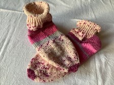Damen Sneaker Kuschelsocken Gr 37 Wolle pink meliert Handarbeit neu
