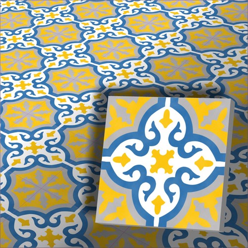 Zementfliese iraquia gelb blau - gelb,