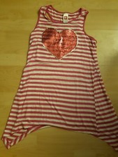 C&A 💗 Zipfel-Long-Shirt Ringelshirt Gr 146 152 Weiß Pink Pailletten Herz 💔