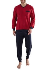 GÖTZBURG Pyjama Schlafanzug Herren Nachtwäsche 2-teilig lang rot Baumwolle