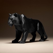 Tiger Decor Statue | Schwarze Panther Skulptur | Moderne Raubkatze | Dark Art