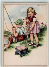 39748186 - Junge Angel Maedchen Puppe Puppenwagen Kind