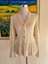 Strickjacke Gr. 36 S Damen LANA GROSSA selbstgestrickt Bambus weiss Handarbeit