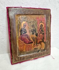 kleine antike russische Ikone, "Geburt Maria" Eitempera auf Holz 19. Jahrhundert