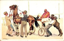 Künstler Ak Schönpflug, F., Trabrennen, Sulky, Männer, Pferd - 11223740