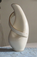 Lindner Kueps Bavaria Porzellan Vase asymmetrisch Henkelvase Goldrand 50er rar