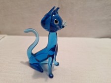 Katze Cat blau 7 cm  LAUSCHA DDR Thüringen Glaskunst Tiere