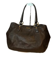 AUTH PRADA Vitello Daino Black