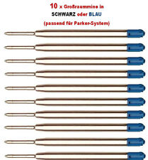 10 x Metall Großraum-Mine, BLAU o. SCHWARZ für Parker-System Kugelschreiberminen