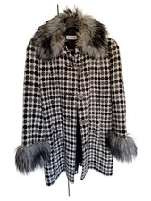 Ashley Brooke Damen Wintermantel Gr. 40 Punkte Fellbesatz Wolle Mehrfarbig