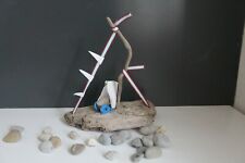 Schwemmholz Treibholz Schiff Boot Mast L 18 cm Geschenk blau Geburt Kinderwagen 