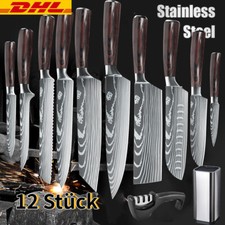 10/12x Küchenmesser Kochmesser Set Japanisches Damaskus Muster Edelstahl Messer