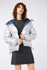 Steppjacke Damen Designerjacke Kurzjacke  silbergrau glänzend Größe 38