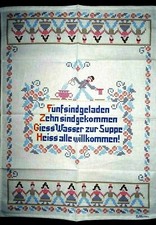 RARITÄT Küchentuch 53x69 cm v. KRACHT Trachtenpärchen Blumen Spruch brandneu!