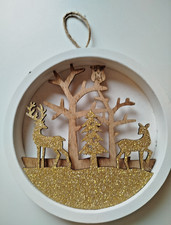 Wand Deco holz 3D Bild naturproduckt Öko Wald jagen Winter Gold Hirsch Wald rund