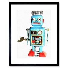 Foto Gemälde Junge Spielzeug Roboter gerahmter Kunstdruck 12x16 Zoll