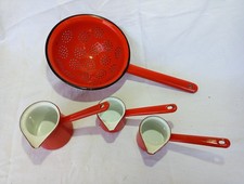 Emaille Stieltopf Set rot Sieb