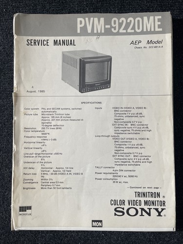 Sony pvm 9220me monitor - pvm-9220me,