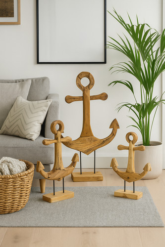 Teakholz anker massiv skulptur - teakholz,